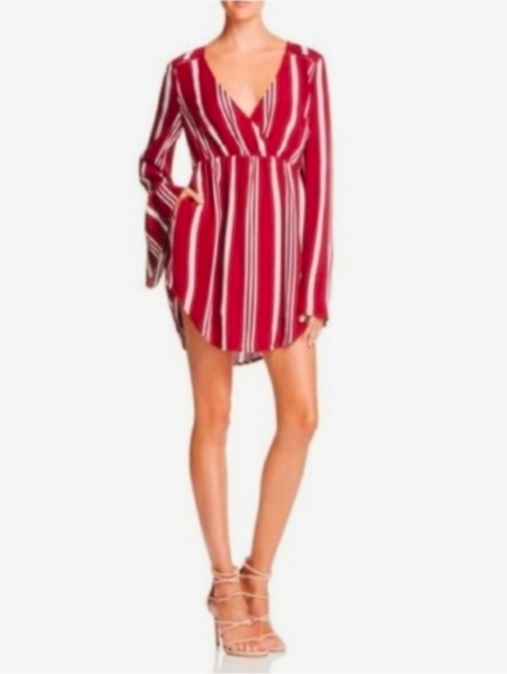 The Jetset Diaries Colonial Stripe Mini Dress Small Burgundy White Bell …